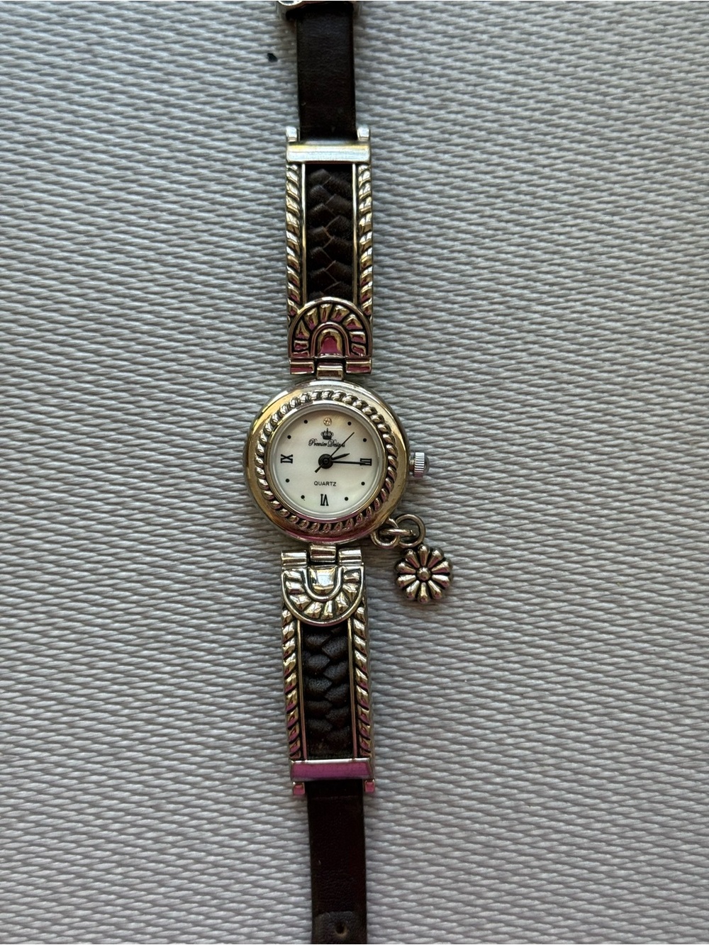 Premier Design silver tone and leather watch